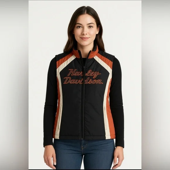 Harley-Davidson Black, Orange, and Cream Vest - Picture 8 of 8